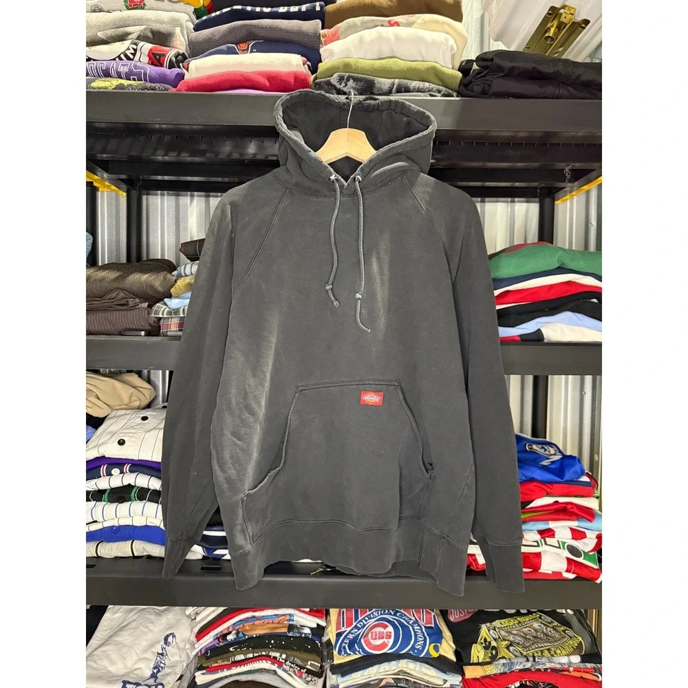Dickies Vintage Faded‎ Black Raglan Hoodie Distressed Workwear Pullover Mens L